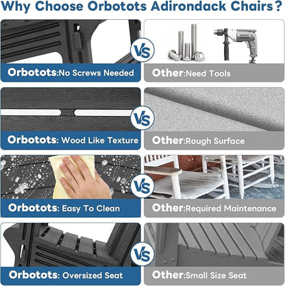 Adirondack Chair Set of 2, All Weather HDPE Adirondack Chair with Double Connecting Trays, Plastic Adirondack Chairs for Balcony, Deck, Patio, Backyard, Garden, Black