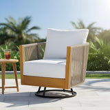 Christopher Knight Home Gunar Outdoor Metal & Acacia Wood Frame Swivel Accent Chair with Cushion - Photo 4