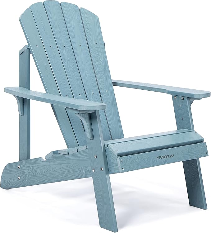 SNAN Oversized Adirondack Chair Weather Resistant, Fade-Resistant Poly Lumber Chair Widely Used in Outdoor&Indoor, Fire Pit, Deck, Garden, Pool,Upgrade with Curved Backrest &Rear Support (Blue)…