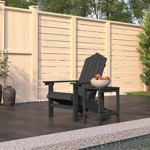 Anthracite HDPE Steel Garden Adirondack Chair with Table, Outdoor Furniture Set for Patio Terrace - Photo 1