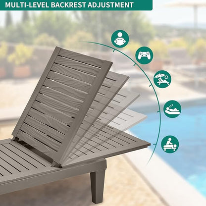 YITAHOME Chaise Outdoor Lounge Chairs with Adjustable Backrest, Multi-Functional Patio Loungers Easy Assembly & Lightweight, Waterproof Poolside Chaise Lounge with 265lbs Capacity - Taupe
