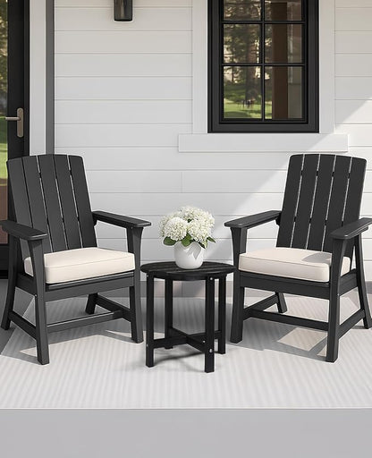 Outvita Adirondack Side Table, 18 Inch Round Outdoor End Table, HDPE Weather Resistant Coffee Table for Patio Balcony Deck Garden, Black