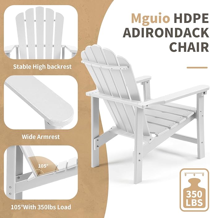 Stackable Adirondack Chair, Space Saving HDPE All-Weather Fire Pit Chairs for Outdoor Lawn Porch Deck