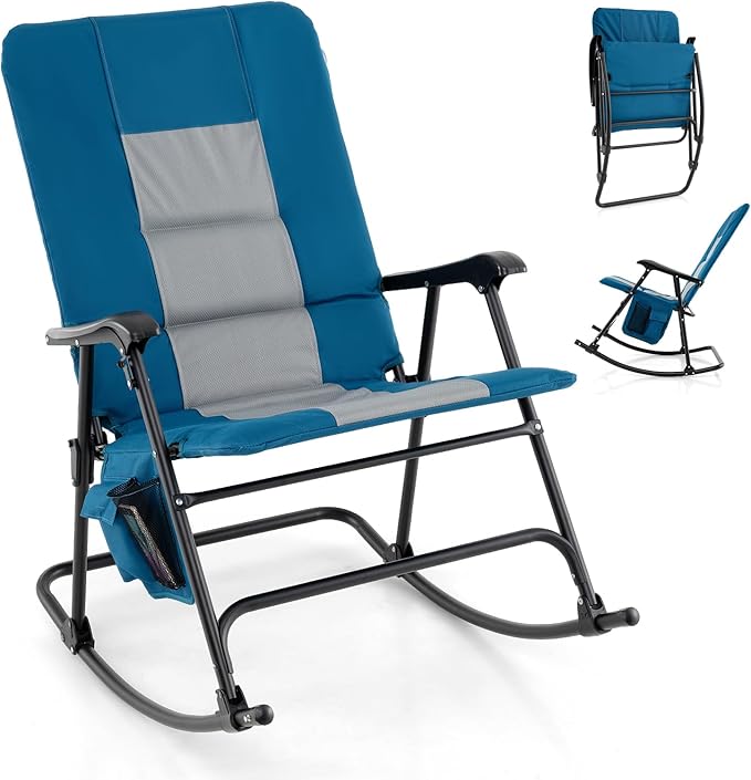 Goplus Oversized Folding Rocking Chair, Padded Patio Lounge Rocker w/Metal Frame, Armrests, Side Pocket - Photo 1