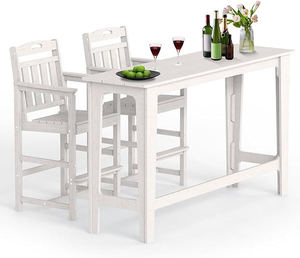 Ciokea 3 Pcs Outdoor Bar Height Table Set, 60" Extra Long Rectangle High Top Table and 2 Oversized Adirondack Chairs Set - Photo 1