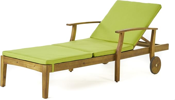 Christopher Knight Home Perla Outdoor Chaise Lounge with Water Resistant Cushion, Teak Finish / Green