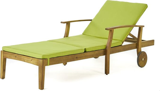 Christopher Knight Home Perla Outdoor Chaise Lounge with Water Resistant Cushion, Teak Finish / Green