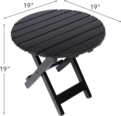Shine Company Indoor/Outdoor Adirondack Round Folding Acacia Wooden Side Table, Black