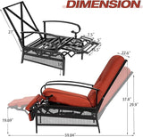 SUNCROWN Outdoor Recliner Chair Patio Adjustable Relaxing Chairs Outdoor Metal Furniture Chair with Thick Cushion, Red - Photo 5