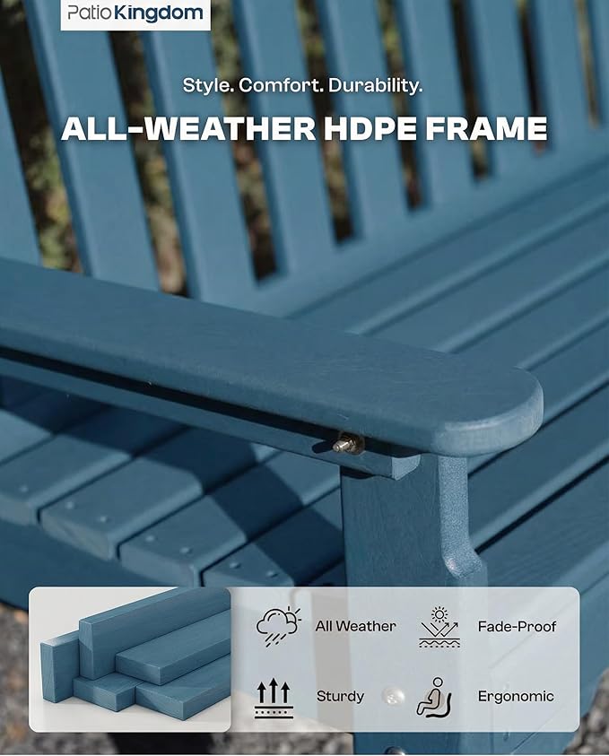 HDPE Garden Bench, All Weather 2-Person Outdoor Benches, Rust Free & Fade Resistant Patio Benches for Garden, Porch, Backyard, Deck, Lawn, Balcony, Poolside (Navy Blue, 2 Benches)