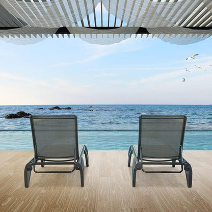 Domi Pool Lounge Chairs, Aluminum Patio Chaise Lounge Set of 2, 5 Position Adjustable Backrest and Wheels, All Weather Outdoor Lounge Chairs for Beach, Yard, Balcony, Poolside, Gray