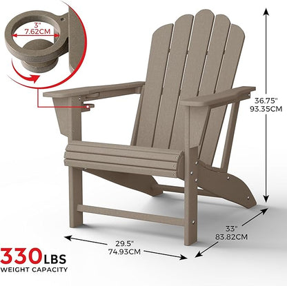 Costaelm Lakeview Outdoor Patio HDPE Adirondack Chairs with Cup Holders (Set of 4), Weathered Wood