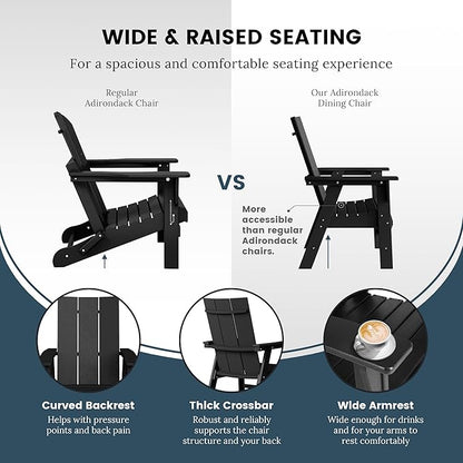 WO WESTIN OUTDOOR HDPE Shoreside Modern Curveback Adirondack Dining Chair,Black