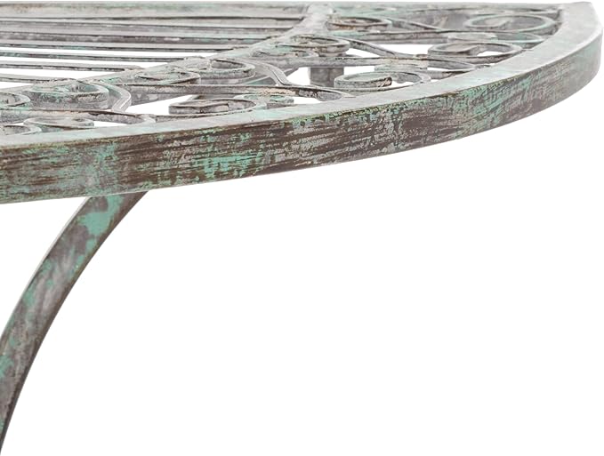 SAFAVIEH Outdoor Collection Annalist Victorian Scroll Antique Dark Green Wrought Iron Half Moon Accent Table