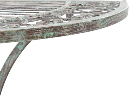 SAFAVIEH Outdoor Collection Annalist Victorian Scroll Antique Dark Green Wrought Iron Half Moon Accent Table