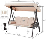 HOMREST 3 Seat Outdoor Porch Swing with 1.5" Deepened Cup Holder, Adjustable Canopy, Patio Swing Bed with Stand - Photo 6
