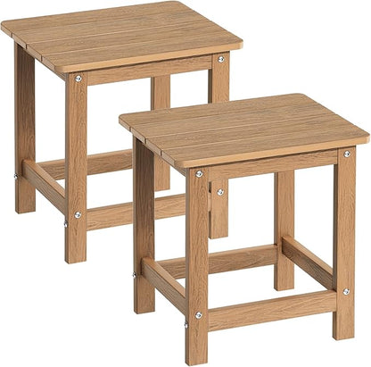ONBRILL Outdoor Side Table Set of 2, Adirondack Small End Table, Indoor & Outdoor Use, HDPS Weather Resistant/Easy Maintenance for Patio, Pool, Deck, Porch, Garden, Shower, Outside- (2, Teak)