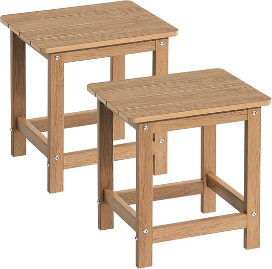 ONBRILL Outdoor Side Table Set of 2, Adirondack Small End Table, Indoor & Outdoor Use, HDPS Weather Resistant/Easy Maintenance for Patio, Pool, Deck, Porch, Garden, Shower, Outside- (2, Teak)