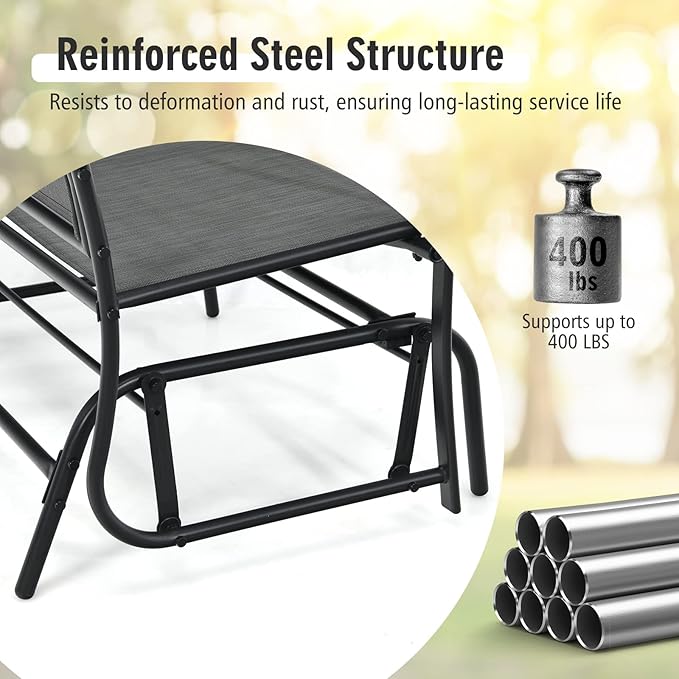 Tangkula 2-Person Patio Glider Bench, Outdoor Rocker Glider Loveseat Chair W/Heavy-Duty Steel Frame - Photo 8