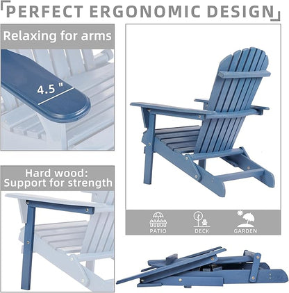 SoliWood Outdoor Wooden Folding Adirondack Chair Set of 6 with Pre-Assembled BackRest, Wood Patio Chair for Garden Backyard Porch Pool Deck Firepit