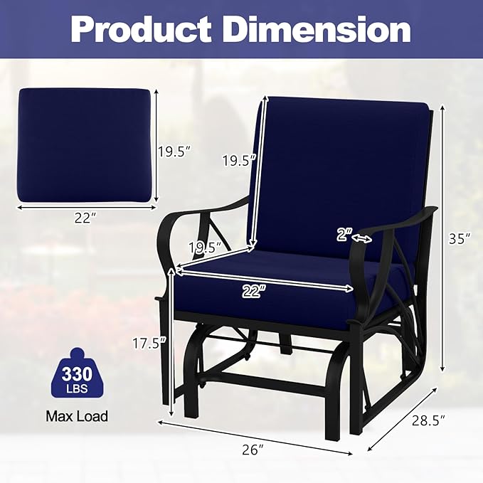 Tangkula Outdoor Patio Glider, Metal Framed Gliding Chair with Cushion - Photo 3