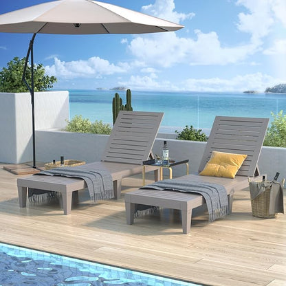 Chaise Lounge Chair Outdoor Set of 2 for Patio, Weather-Resistant Tanning Chair Recliner with Adjustable Backrest, Sun Lounger for Outside Deck, Pool, Poolside, Porch, Beach, Light Brown