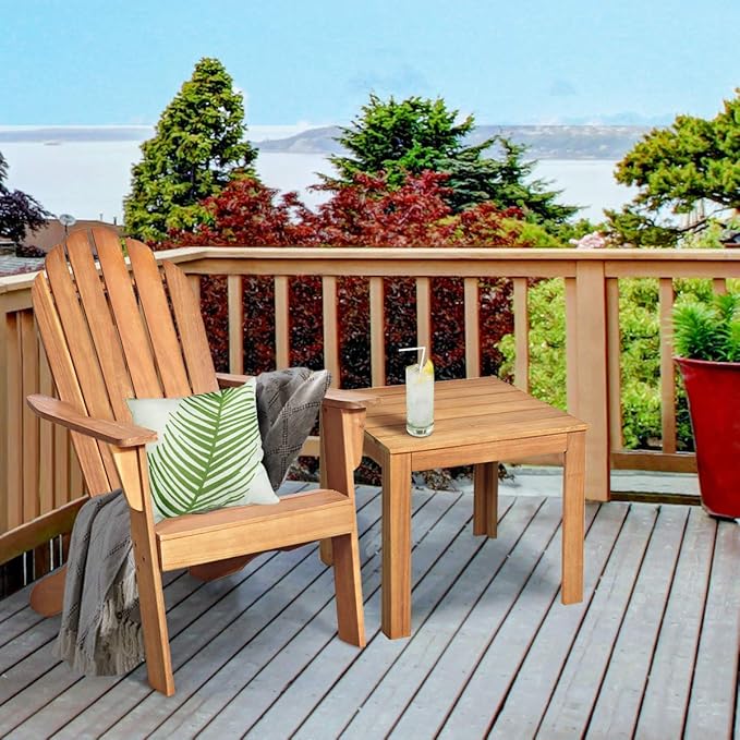 RELAX4LIFE Adirondack Chair, Acacia Wood Adirondack Lounge Chair, Weather Resistant Outdoor Chair for Patio Garden Yard Porch Deck, 350 LBS Weight Capacity, Wooden Fire Pit Chairs (1, Natural)
