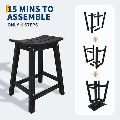 GarveeLife Weather Resistant Barstool Outside Stools for Bars, HDPE Bar Stools Set Outdoor, Outdoor Barstool Set of 2 with Footrest, Adirondack Bar Height Stools