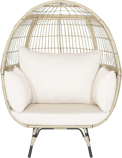 Giantex Oversized Wicker Egg Chair, Outdoor & Indoor Hammock Chair with Thick Cushions, 2-Person PE Rattan Lounge Chair Swing Chair for Patio, Backyard,Porch, 450 LBS Weight Capacity (Light Brown)