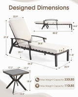 HOMEFUN Outdoor Chaise Lounge Chair 3-Piece Set, Hand-Brushed Wood Grain Cast Aluminum Recliners with Side Table - Photo 2