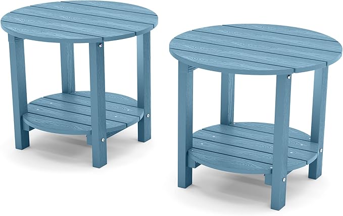 YEFU Adirondack Side Table, 18" Double Outdoor Side Table Set of 2, Poly Lumber end Table, Weather Resistant for Indoor, Patio, Pool, Porch, Backyard-Blue