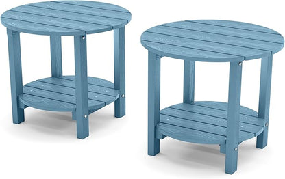 YEFU Adirondack Side Table, 18" Double Outdoor Side Table Set of 2, Poly Lumber end Table, Weather Resistant for Indoor, Patio, Pool, Porch, Backyard-Blue