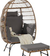 Oversized Wicker Egg Chair with Ottoman, Rattan Patio Egg Chair with Stand and Thick Cushions - Photo 9
