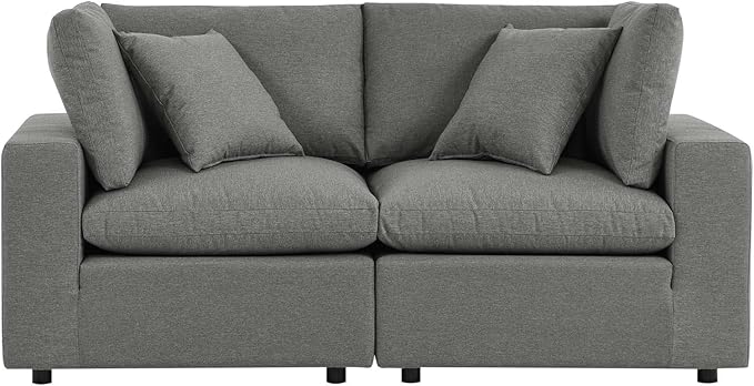 Modway Commix Outdoor Patio Overstuffed Loveseat in Charcoal - Photo 4