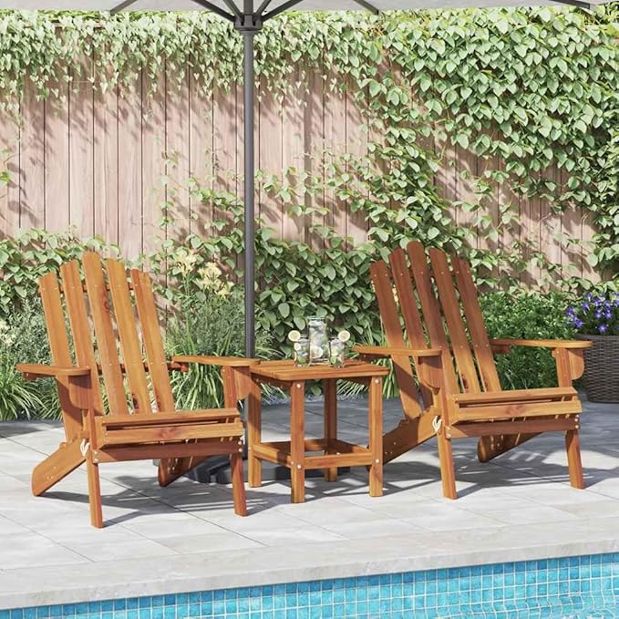 Solid Acacia Wood Adirondack Chair Set of 2, Natural Finish Foldable Outdoor Furniture for Patio Garden - Photo 1