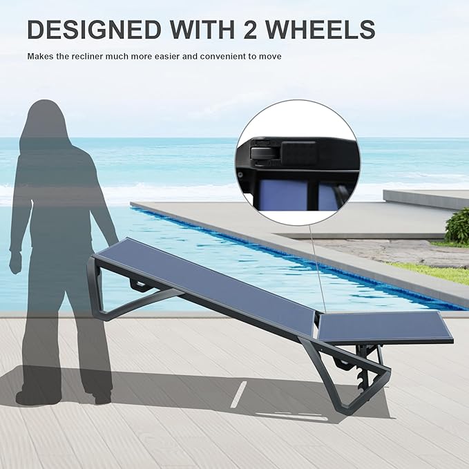 Domi Pool Lounge Chairs Set of 3, Aluminum Chaise Lounge Outdoor with Side Table - Photo 5