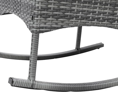 Outsunny 3 Piece Patio Rocking Chair Set, 2 PE Wicker Rocking Chairs, Cushioned, 1 Two-Tier Wood Slat Coffee Table, Rattan Front Porch Furniture, Gray