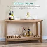 Best Choice Products 48in 2-Shelf Eucalyptus Wooden Console Table Indoor Outdoor Multifunctional Buffet Bar Storage - Photo 4
