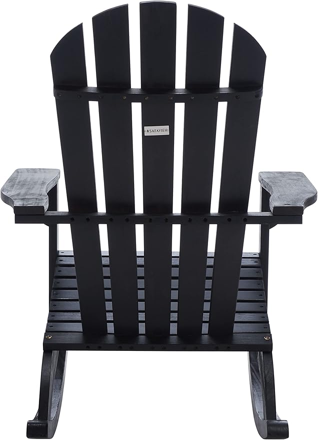 SAFAVIEH Outdoor Collection Brizio Black Slatted Adirondack Rocking Chair