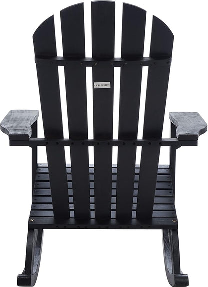 SAFAVIEH Outdoor Collection Brizio Black Slatted Adirondack Rocking Chair