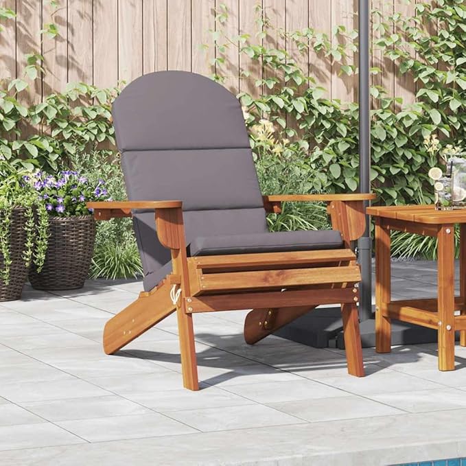 Dark Grey Solid Acacia Wood Garden Chair with Natural Wood Design and Polyester Cushion - Photo 1
