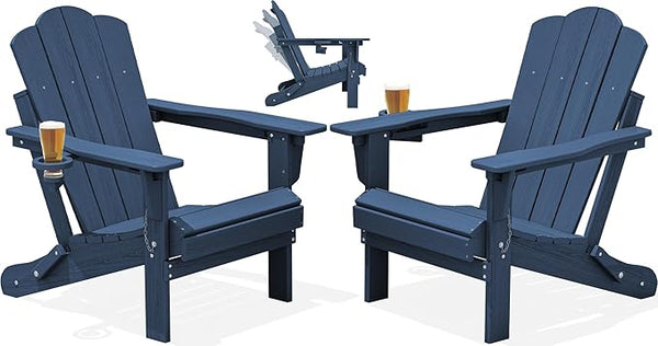 KINGYES Adjustable Folding Adirondack Chairs Set of 2, 3-Position Reclining Adirondack Chair with Cup Holder - Photo 1