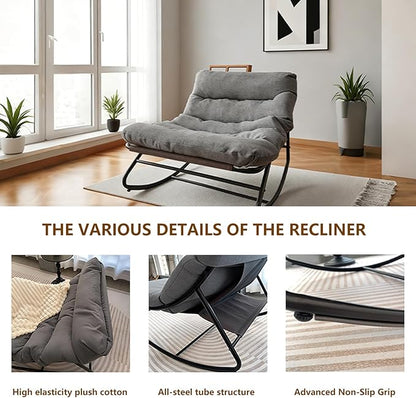 Outdoor Papasan Rocking Chair with Cushion, Oversized Patio Lounge Rocker, Heavy Duty 350 lbs Capacity, Comfortable Indoor & Outdoor Chair for Garden, Lawn, Bedroom, Living Room, Gray