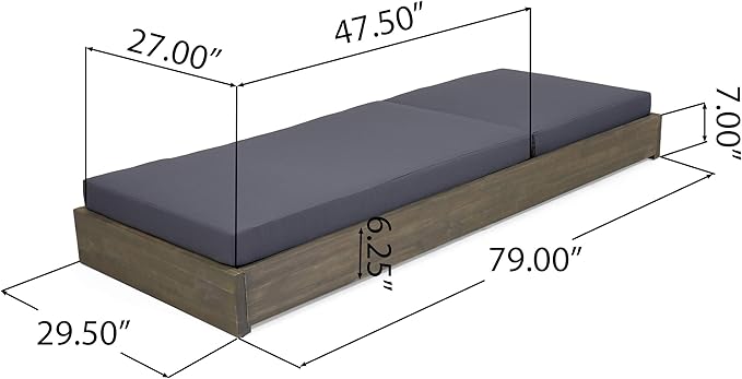 Abraham Outdoor Acacia Wood Chaise Lounge with Cushion (Set of 2), Gray and Dark Gray