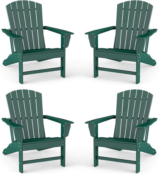 BRIOPAWS Adirondack-Chairs-Set of 4 | Fire Pit Chair | Oversized | HDPE Plastic | Weather Resistant | for Deck Outdoor Poolside Campfire | Forest