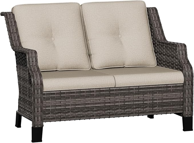 Outdoor Patio Loveseat, All-Weather 2-Seater Wicker Loveseat with Cushions, Outdoor Patio Love Seat Sofa for Garden - Photo 8