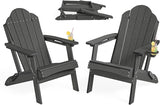 LUE BONA Folding Adirondack Chair, Chairs Set of 8, Cup Holder, Woodgrain, Fire Pit, Patio, Pool, Black - Photo 7