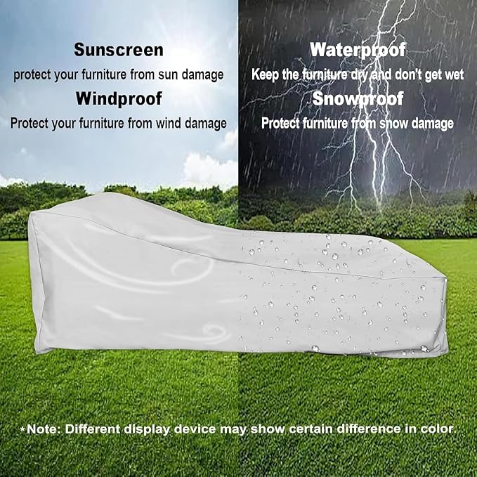 Dineli Outdoor Lounge Chair Cover Waterproof Patio Furniture Pool Chair Covers, Patio Lounger Protector Dust Proof Furniture Protective Cover, Light Gray, 72.8" D x 37.4" W x 27.2" H - 1 Piece
