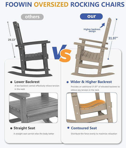 FOOWIN Outdoor Rocking Chair Set of 8, High Back Patio Rocking Chair, HDPE All Weather Resistant Porch Rocker for Adult, Oversized Rocking Chairs for Garden, Lawn, Indoor & Outdoor Use, Brown