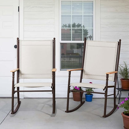 Shintenchi 2 Pcs Outdoor Rocking Chairs Set,Upgraded High Back Patio Rocking Chairs Set,Breathable Textilene Fabric Rocking Chair for Porch,Patio,Garden,Balcony,Creamy White